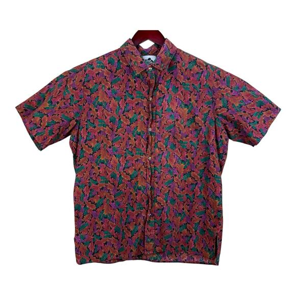 Vintage 1980s Hilo Hattie Fall Leaves Vibrant Hawaiian Made in USA Large Shirt - Picture 2 of 10